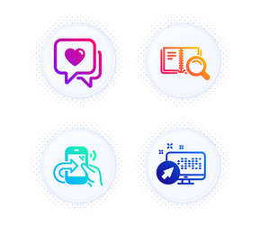 share call heart and search book icons set web vector