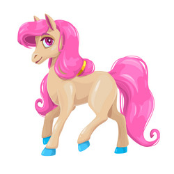 cute cartoon little yong horse with pink hair vector