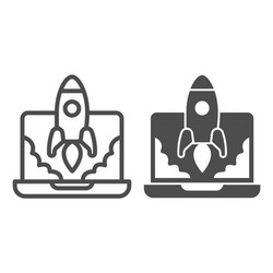 laptop and rocket launch line solid icon vector image