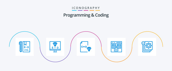 programming and coding blue 5 icon pack including vector image