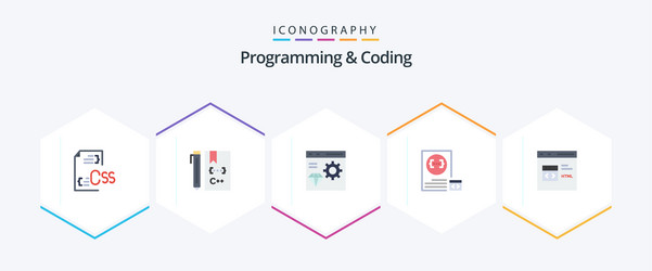 programming and coding 25 flat icon pack vector image
