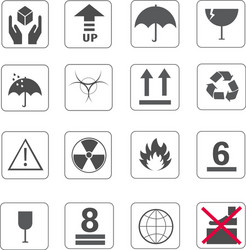 Fragile symbol and of packing box icons set vector