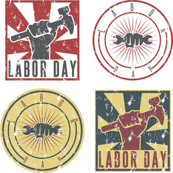 labor day labels with the hand of worker holding Vector Image
