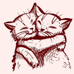 Sketch of two cute cats embracing each other vector