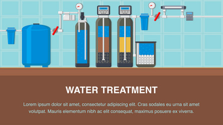 water treatment system flat banner with text space vector