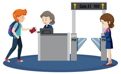 A passenger walking to boarding gate entrance vector