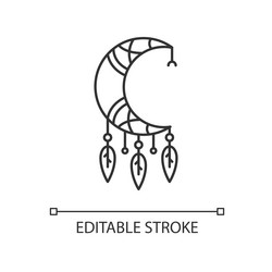 crescent and feathers amulet in boho style pixel vector image