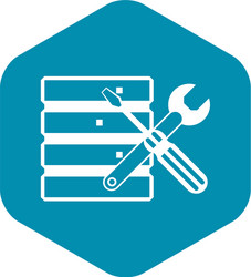 Database with screwdriverl and spanner icon vector