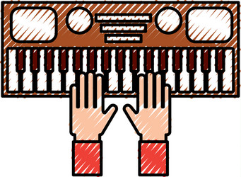 hand with synthesizer electronic instrument vector