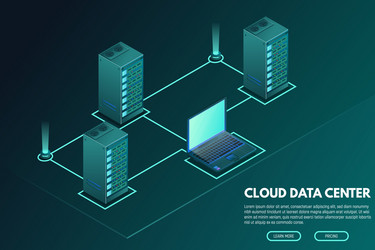 data center isometric banner with computer vector image