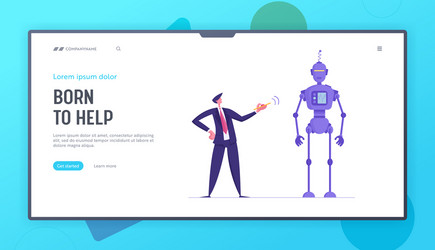 human and robot website landing page businessman vector