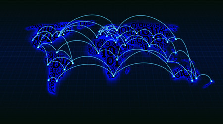 abstract world map from digital binary code grid vector