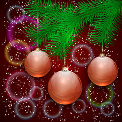 Christmas with tree branch and balls on bokeh vector