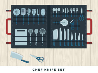 Meat cutting knives set butcher vector