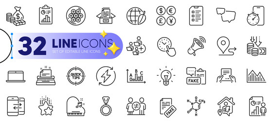 outline set of megaphone timer app and report vector image
