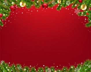 xmas border with fir tree red background vector