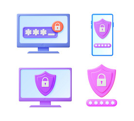 3d render set showing secure digital access vector image