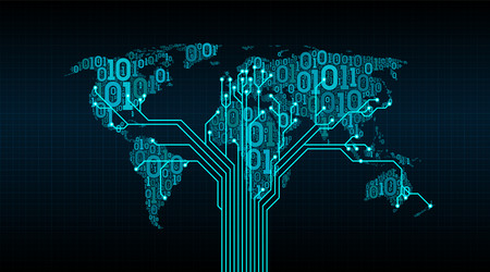 Abstract world map from a digital binary code vector