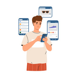 man using mobile apps for online shopping vector image