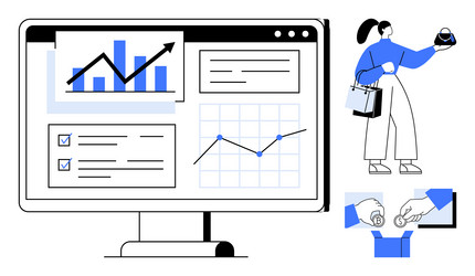 business data analytics on computer screen vector image