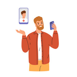men talking on video call using mobile apps vector image