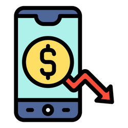 smartphone with coin and decrease arrow on screen vector image