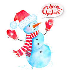 Snowman Christmas Watercolor Vector Image