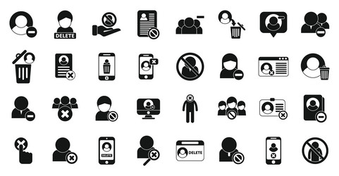 delete user icons set simple access avatar vector