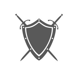 Gray shield and two crossed swords under vector