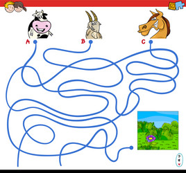 paths maze game with farm animal characters vector image
