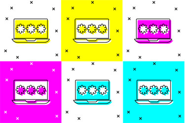 set laptop with password notification icon vector image