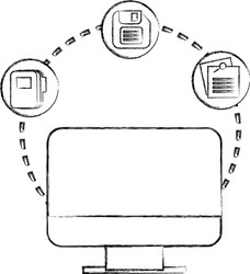 computer monitor office floppy disk note mail vector