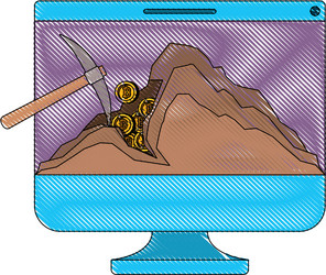 computer with pick mining bitcoin commerce vector image
