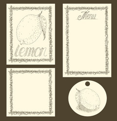 Lemon menu pages card and tag design set vector