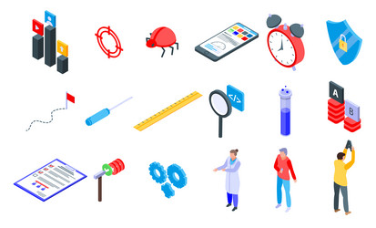 testing software icons set isometric style vector image