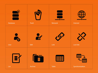 database icons on orange background vector image