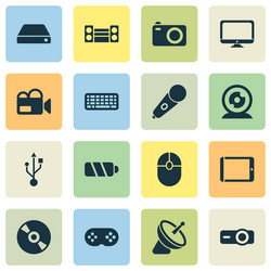 technology icons set with joystick video camera vector image