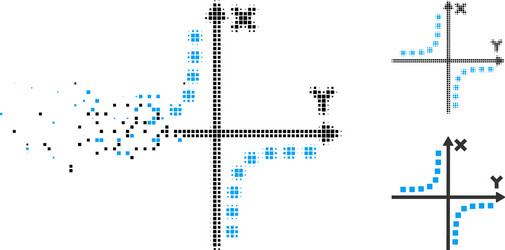 broken pixelated halftone hyperbola plot icon vector