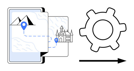 digital navigation with map pins and automatic vector image