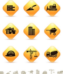 Construction and realty icons on rhombus buttons vector