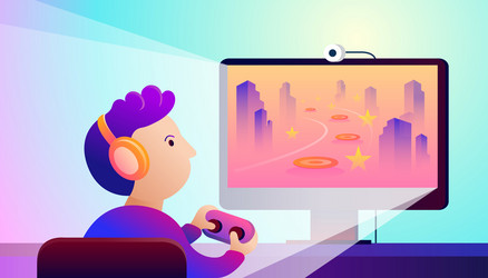 kid or gamer playing computer game vector