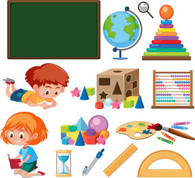 set isolated objects theme education vector