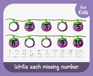 write each missing number worksheet vector image