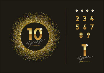 Anniversary golden logo with glitter gold frame vector