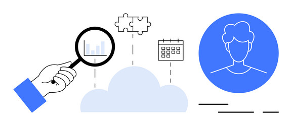 cloud data analysis with magnifying glass user vector image