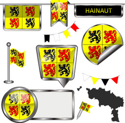 Glossy icons with flag of hainaut belgium vector