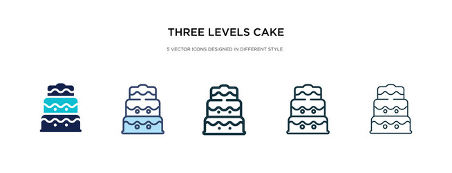 Three levels cake icon in different style two vector