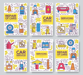 auto service brochure cards thin line set vector