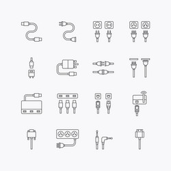 Linear web icons set - cable wire computer vector