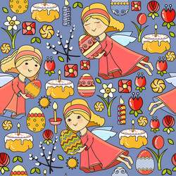 seamless pattern with easter icon on blu vector image